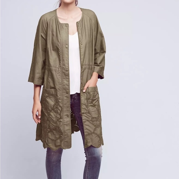 Anthropologie Hei Hei Cotton twill Scalloped hem embroidered anorak jacket - Picture 1 of 8